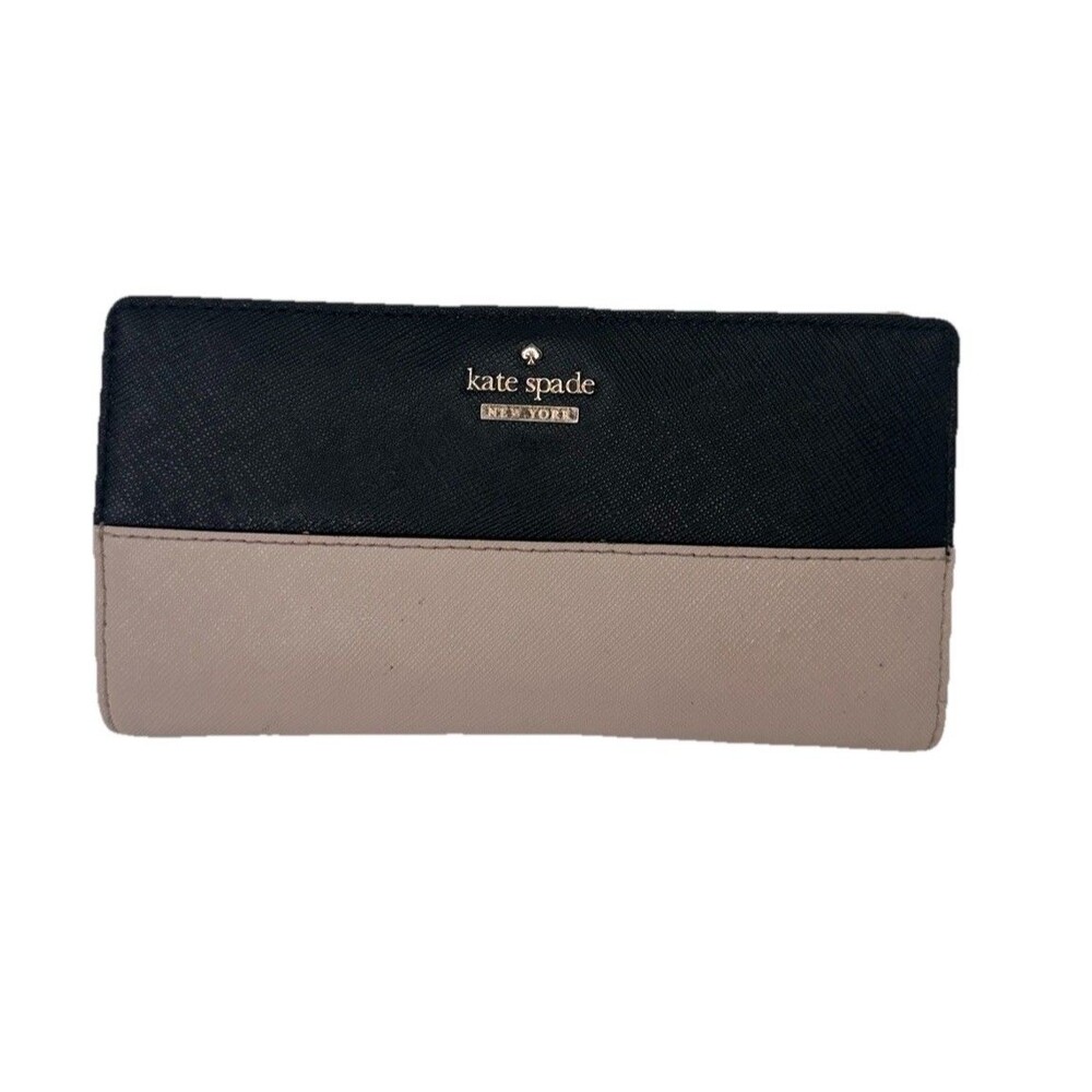 Kate Spade Cream & Black Leather Wallet, Gold Accents. Great Condition!